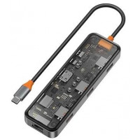 WIWU Адаптер CB008 Cyber HUB 8 in 1 USB-C to USB3 x 2 / USB2 / Type-C / HDMI / SD / Micro SD / RG45 / Type-C + №9040