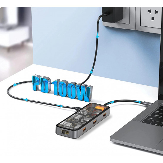 WIWU Адаптер CB008 Cyber HUB 8 in 1 USB-C to USB3 x 2 / USB2 / Type-C / HDMI / SD / Micro SD / RG45