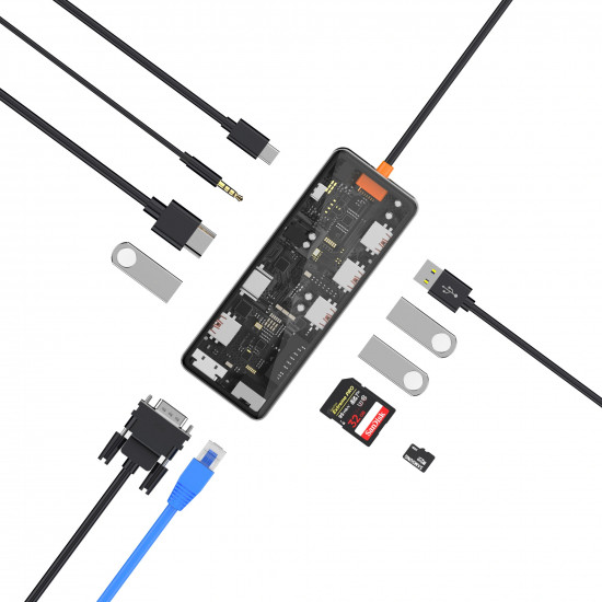 WIWU Адаптер CB011 11 в 1 Cyber USB-C to USB3.0, SD/TF, HDMI, RJ45, VGA, PD + 3.5mm