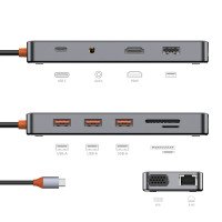 WIWU Адаптер CB011 11 в 1 Cyber USB-C to USB3.0, SD/TF, HDMI, RJ45, VGA, PD + 3.5mm / USB + №9102