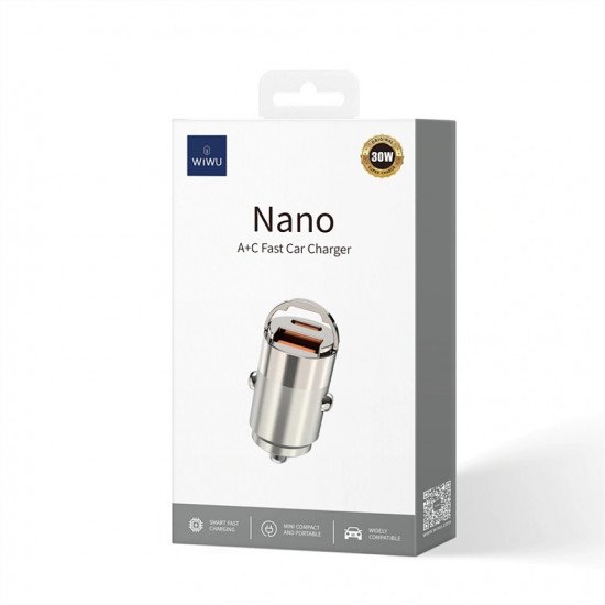 WIWU Автомобільний зарядний пристрій Wi-QC028 Nano Series 30W Fast Car Charger USC-A+USB-C