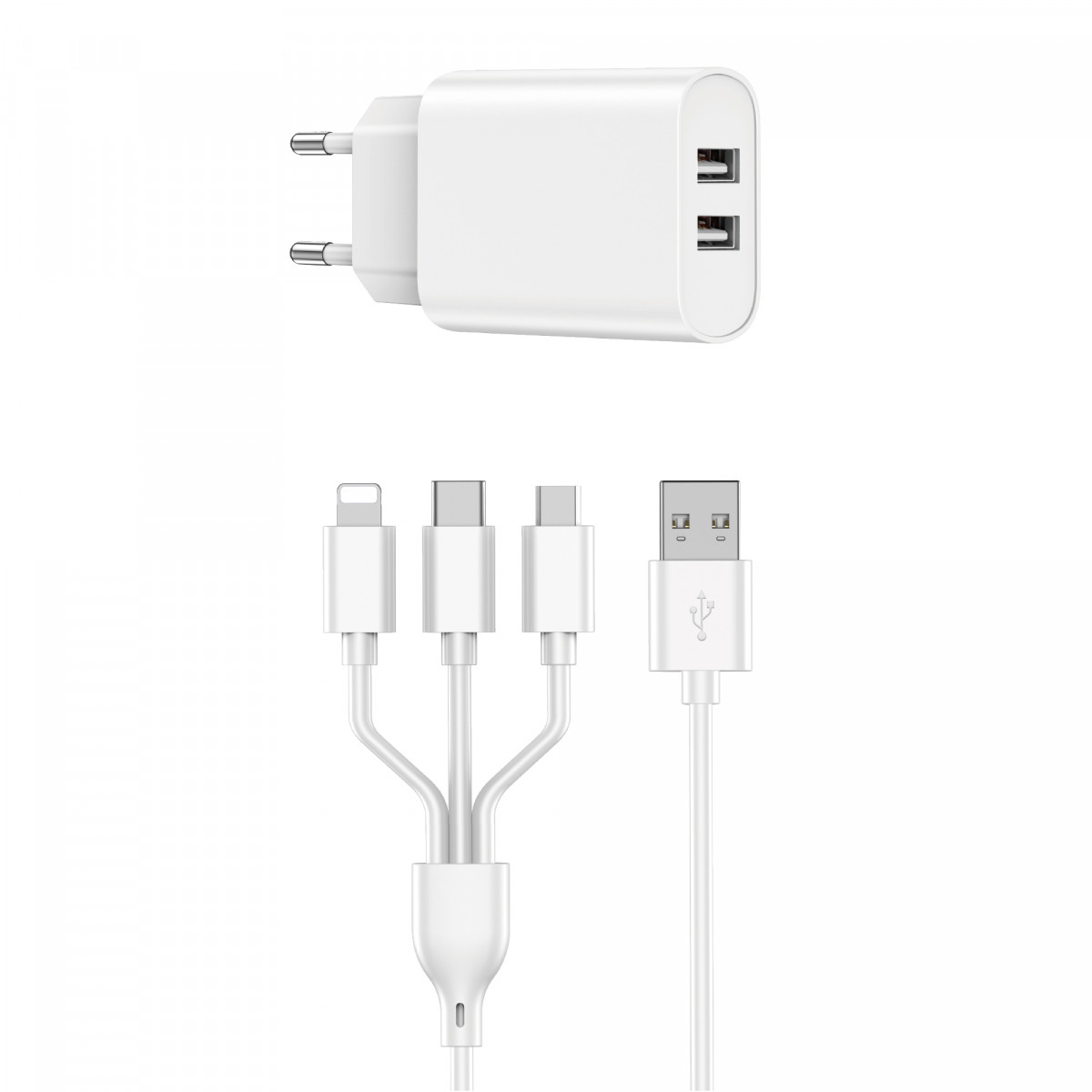 WIWU СЗУ Wi-U003 Dual USB Charger + 3 in 1 Cable EU Plug