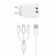 WIWU СЗУ Wi-U003 Dual USB Charger + 3 in 1 Cable EU Plug