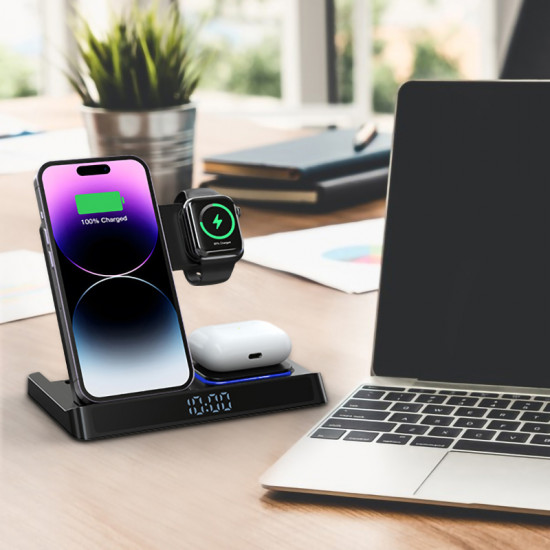 WiWU БЗУ Wi-W006 5 in1 wireless charger with clock&Alarm