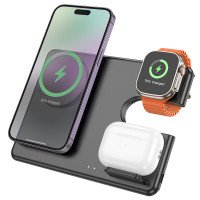 Беспроводное зарядное устройство Hoco CQ1 Geek folding 3-in-1 magnetic wireless fast charger / Hoco + №9822