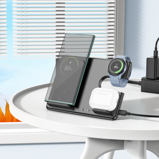 Бездротовий зарядний пристрій Hoco CQ2 Flash folding 3-in-1 wireless fast charger