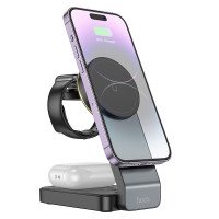 Беспроводное зарядное устройство Hoco CQ3 Motorcycle folding 3-in-1 magnetic wireless fast charger / Бренд + №9505