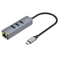 Сетевой адаптер Hoco HB34 Easy link Type-C Gigabit network adapter(Type-C to USB3.0*3+RJ45) / Type-C + №8757