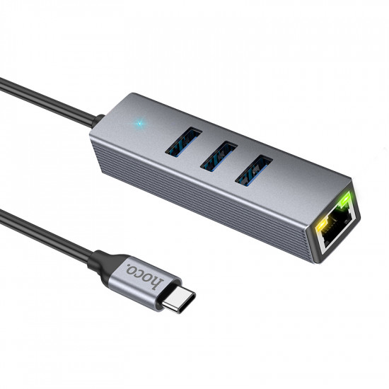 Сетевой адаптер Hoco HB34 Easy link Type-C Gigabit network adapter(Type-C to USB3.0*3+RJ45)