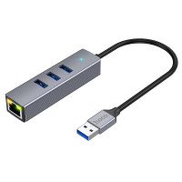 Сетевой адаптер Hoco HB34 Easy link USB Gigabit Ethernet adapter(USB to USB3.0*3+RJ45) / Кабелі / Перехідники + №8758
