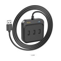 Сетевой адаптер Hoco HB35 Easy link 4-in-1 Gigabit Ethernet Adapter(USB to USB3.0*3+RJ45)(L=1.2M) / Кабелі / Перехідники + №8760