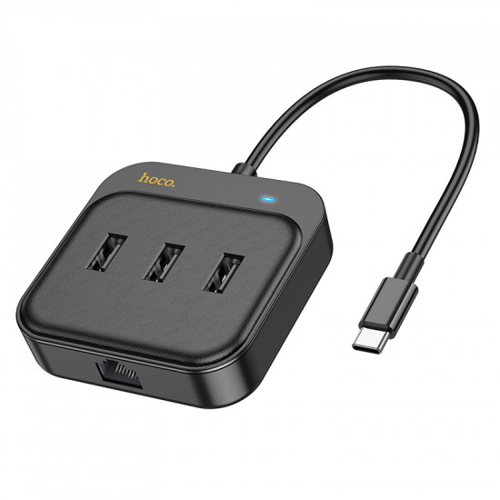 Сетевой адаптер Hoco HB35 Easy link 4-in-1 Gigabit Ethernet Adapter(Type-C to USB3.0*3+RJ45)(L=0.2M)