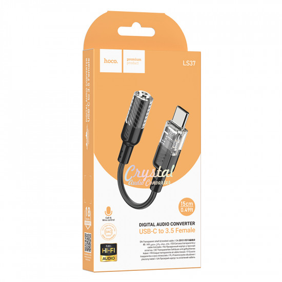 Кабель-перехідник Hoco LS37 Spirit transparent digital audio converter Type-C to 3.5mm