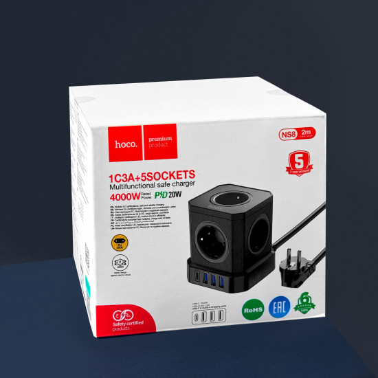 Удлинитель Hoco NS8 Sharp 5 position(PD20W/1C3A) desktop socket