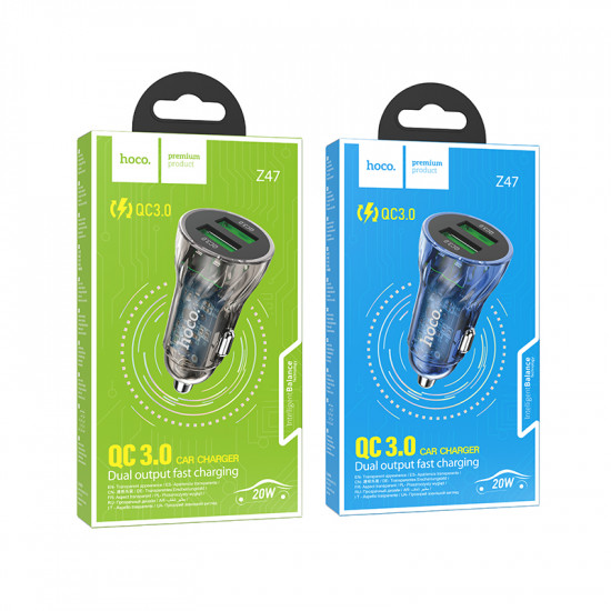 АЗУ Hoco Z47 Transparent Discovery Edition dual port QC3.0 car charger