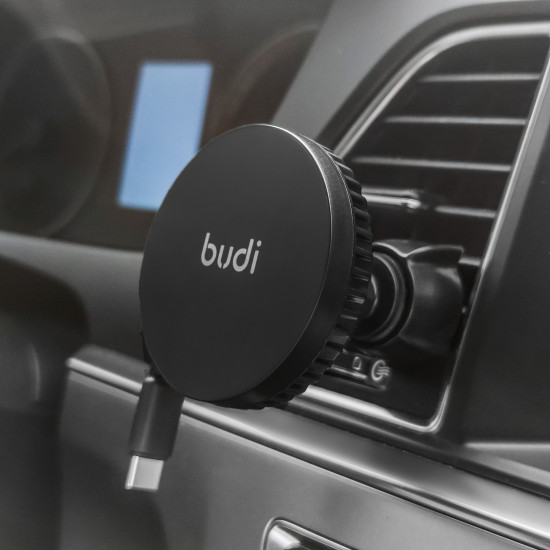 CM579B - Budi  Universal Magnetic Wireless Car Charger and Holder - Windshield + Vent + Retractable