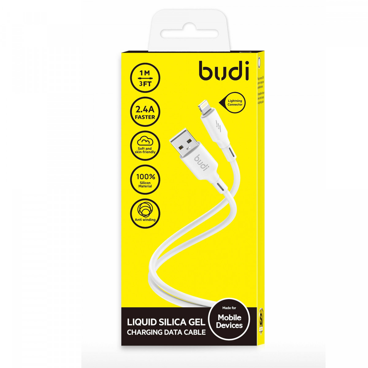 DC256L10W - Budi USB-кабель USB-A  to Lightning Liquid Silica Gel 3A 1m