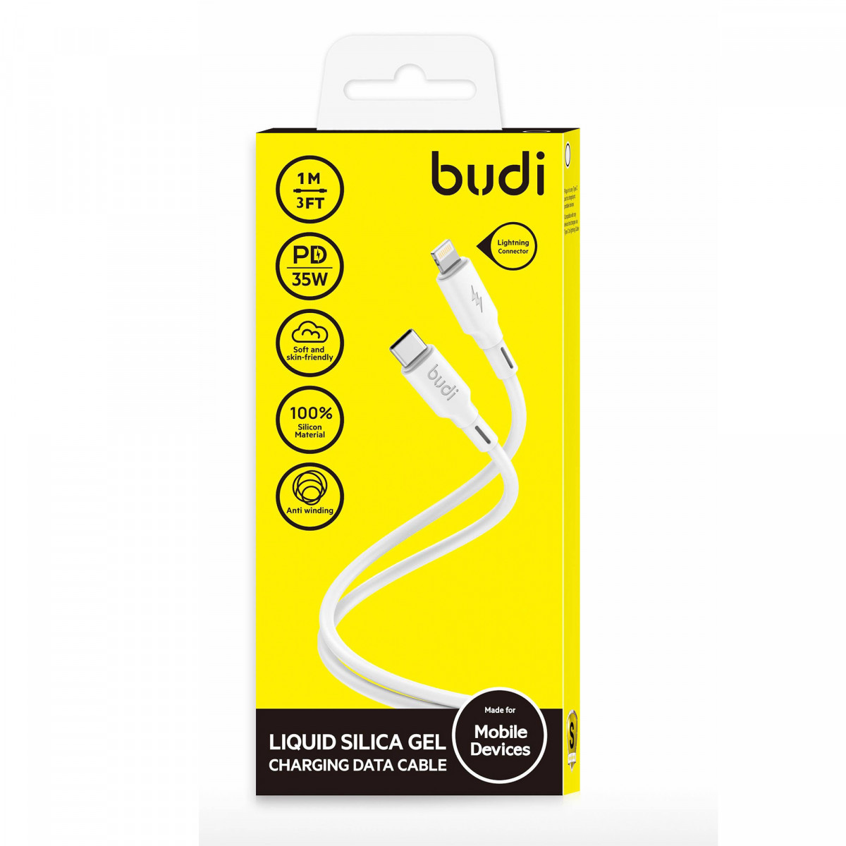 DC256TL10W - Budi Type-C to lightning cable Liquid Silica Gel PD 35W 1m