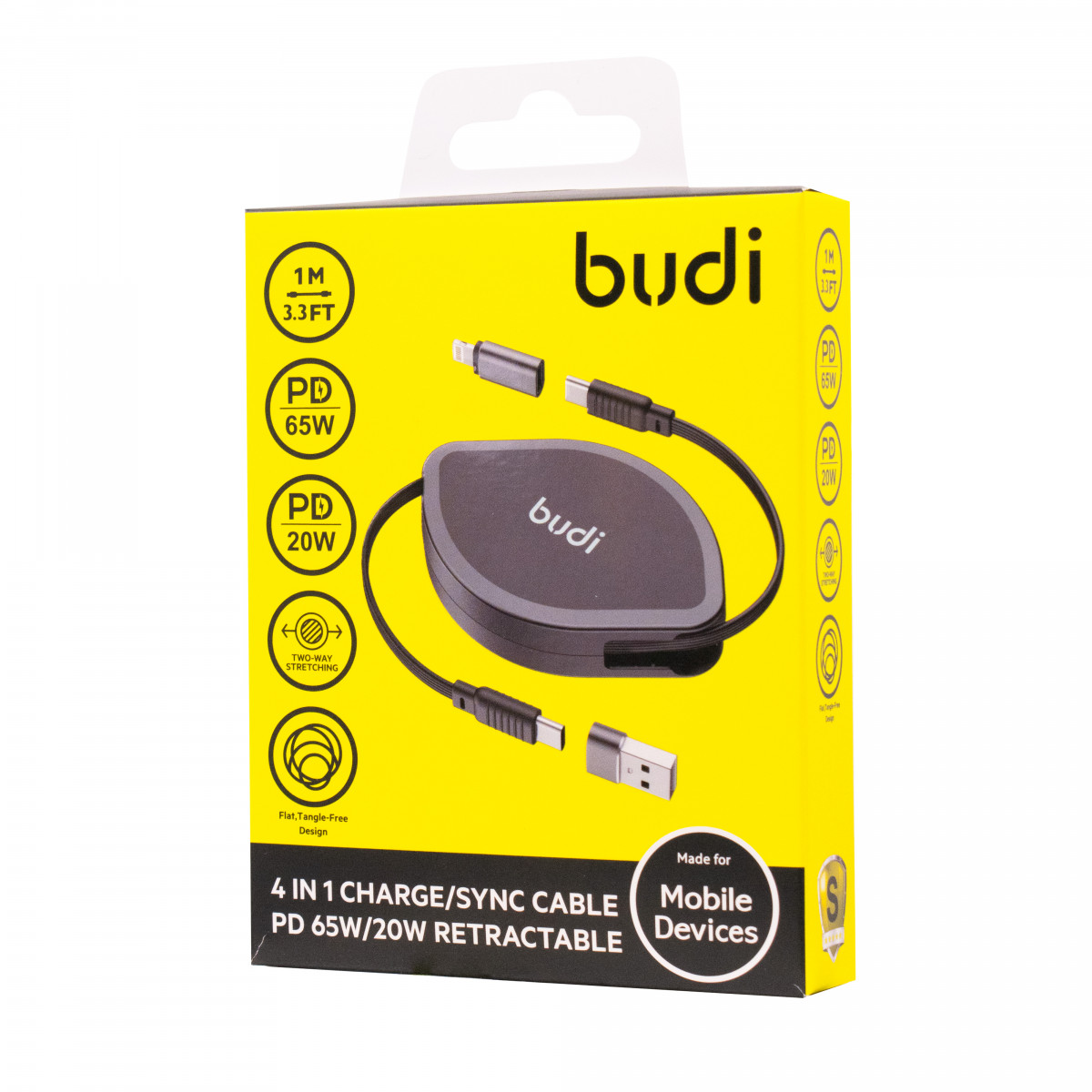 DC535B - 4in1 Retractable cable,1m, 65W/20W PD