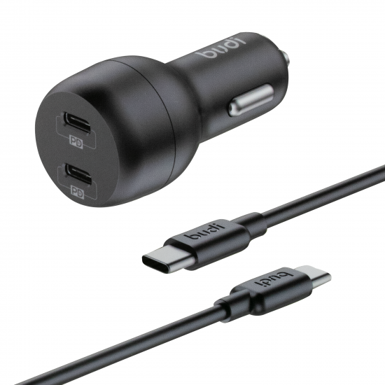 CC108RTTB - Budi Dual PD Car Charger 40w + Cable PD USB-C to USB-C