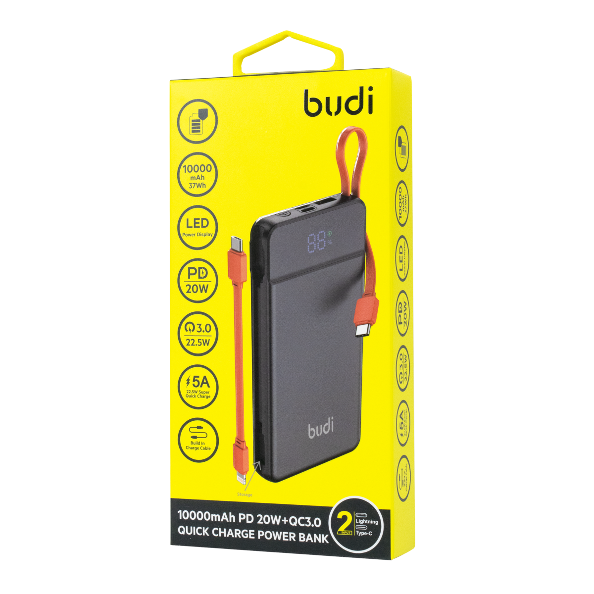 PB085B - Budi Quick Charger QC3.0+PD20W Power Bank 10000mAh