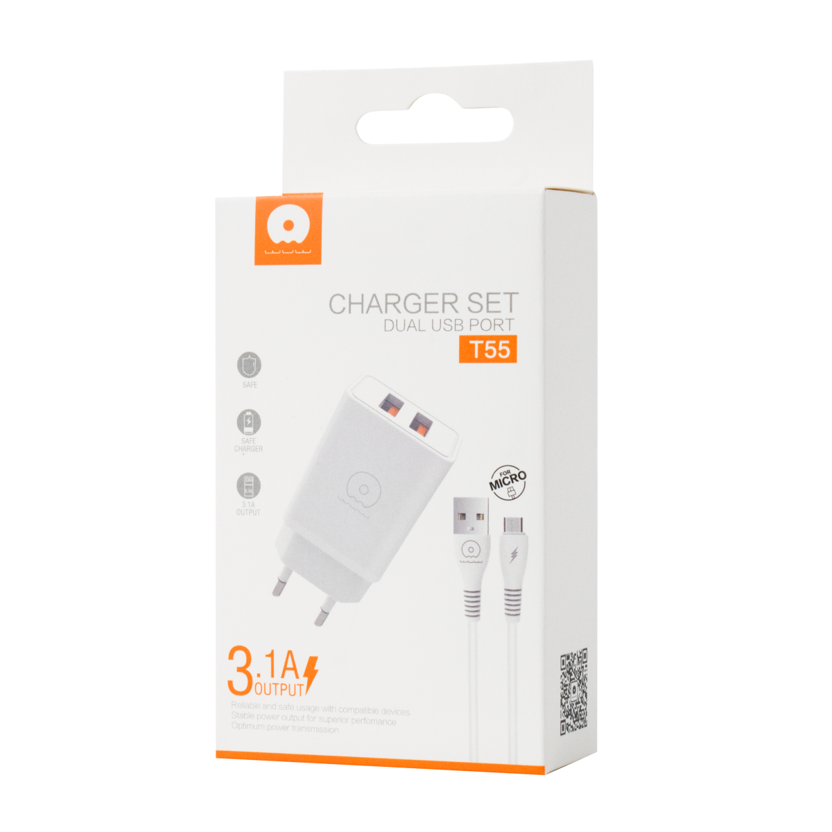 WUW Charger Set Dual USB/3.1A Micro T55