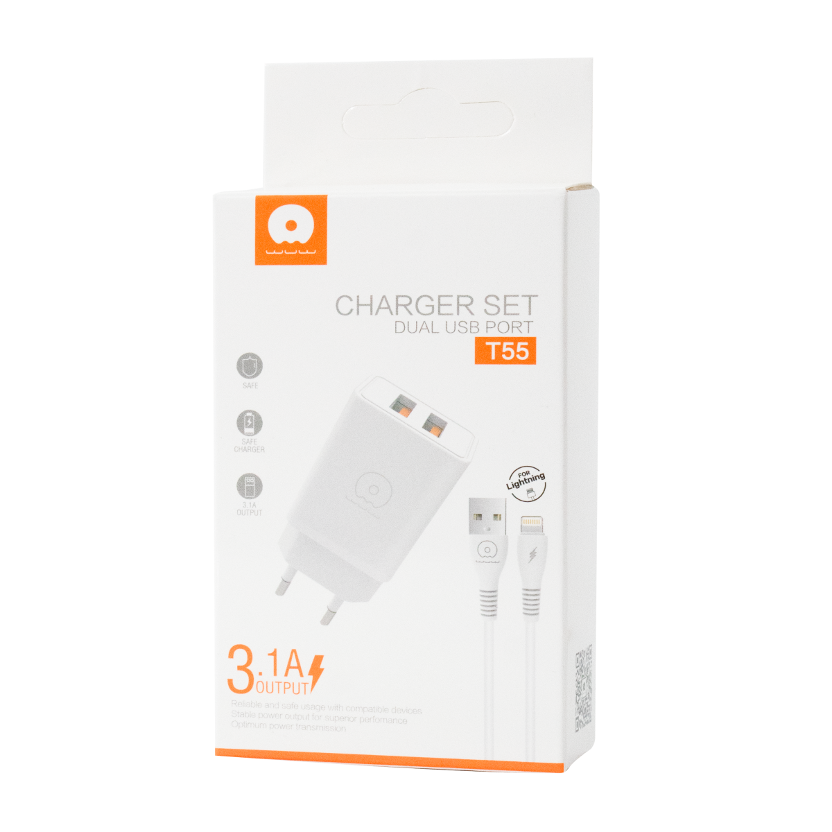 WUW Charger Set Dual USB/3.1A Lightning T55