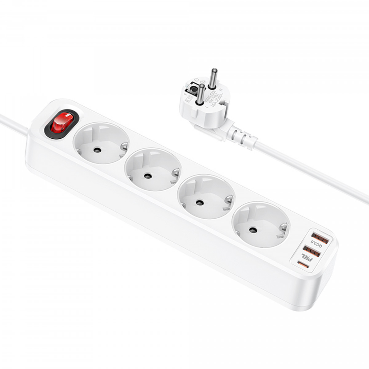 Сетевой Фильтр Hoco NS1 Aura 4-bit PD 20W 2xUSB+Type-C