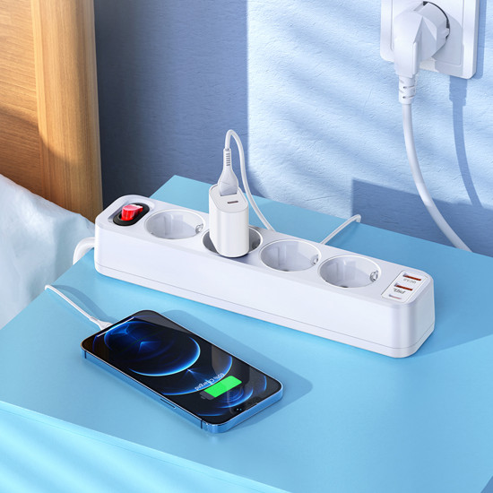 Сетевой Фильтр Hoco NS1 Aura 4-bit PD 20W 2xUSB+Type-C