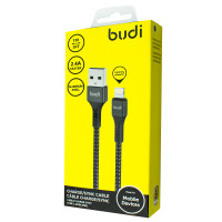 M8J210L - USB-кабель Budi Lightning in cloth 1m, 2.4A Faster, Aluminum shell