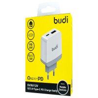 AC940VEW - Home Charger Budi QC 18W 3.0 +Type-C PD18W Charge Fastly / M8J323E - Home Charger Budi 2 USB home charger with UK plug + №3036