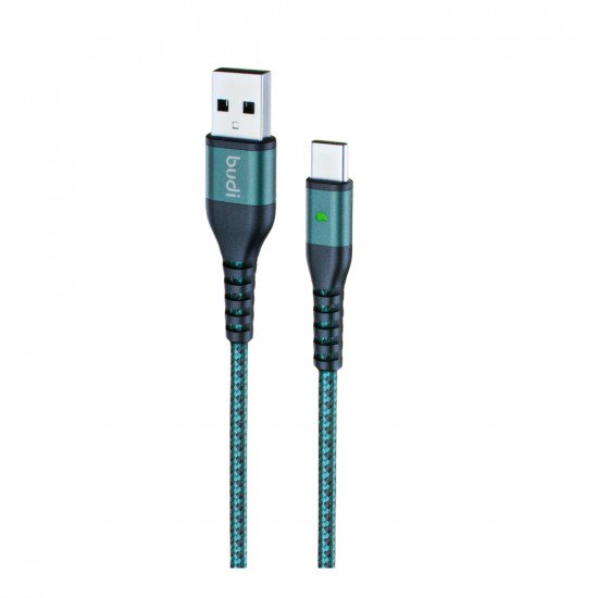 M8J211T-GRN (DC211T10L) - USB-кабель Budi Type-C in cloth 1m, 2.4A Faster, Aluminum shell