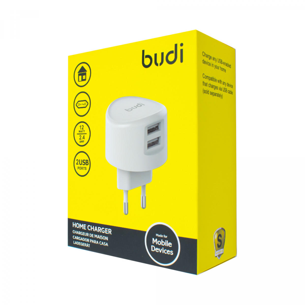M8J323E - Home Charger Budi 2 USB home charger with UK plug