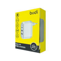 M8J028TE - Type C port+2 USB home charger,plug(30W+12W) / M8J323E - Home Charger Budi 2 USB home charger with UK plug + №3039