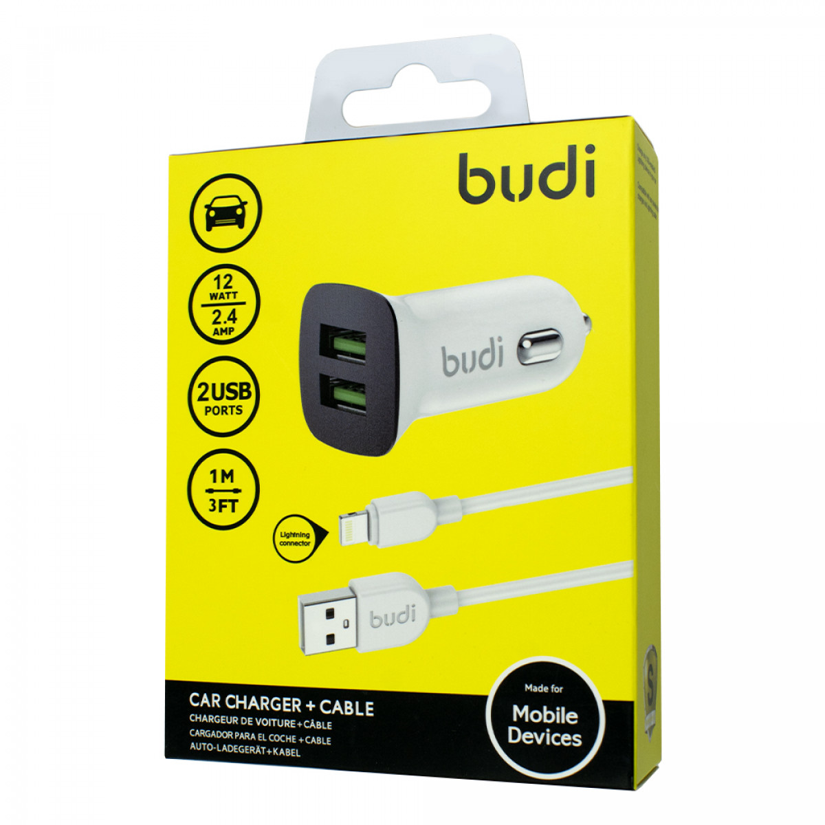 CC631L - Budi Car Charger 12W 2.4A + Cable Lightning