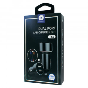 WUW Car Charger 2USB with 2,4A 3in1 fast carging cable T44