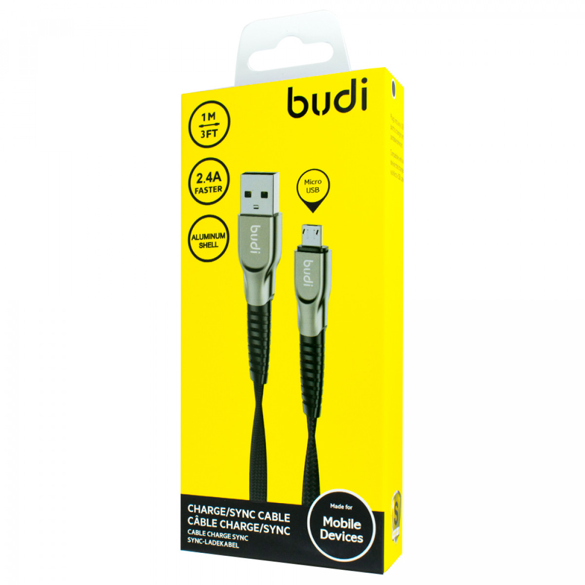 DC213M10B - USB-кабель Budi Micro in cloth 1m, 2.4A Faster, Aluminum shell