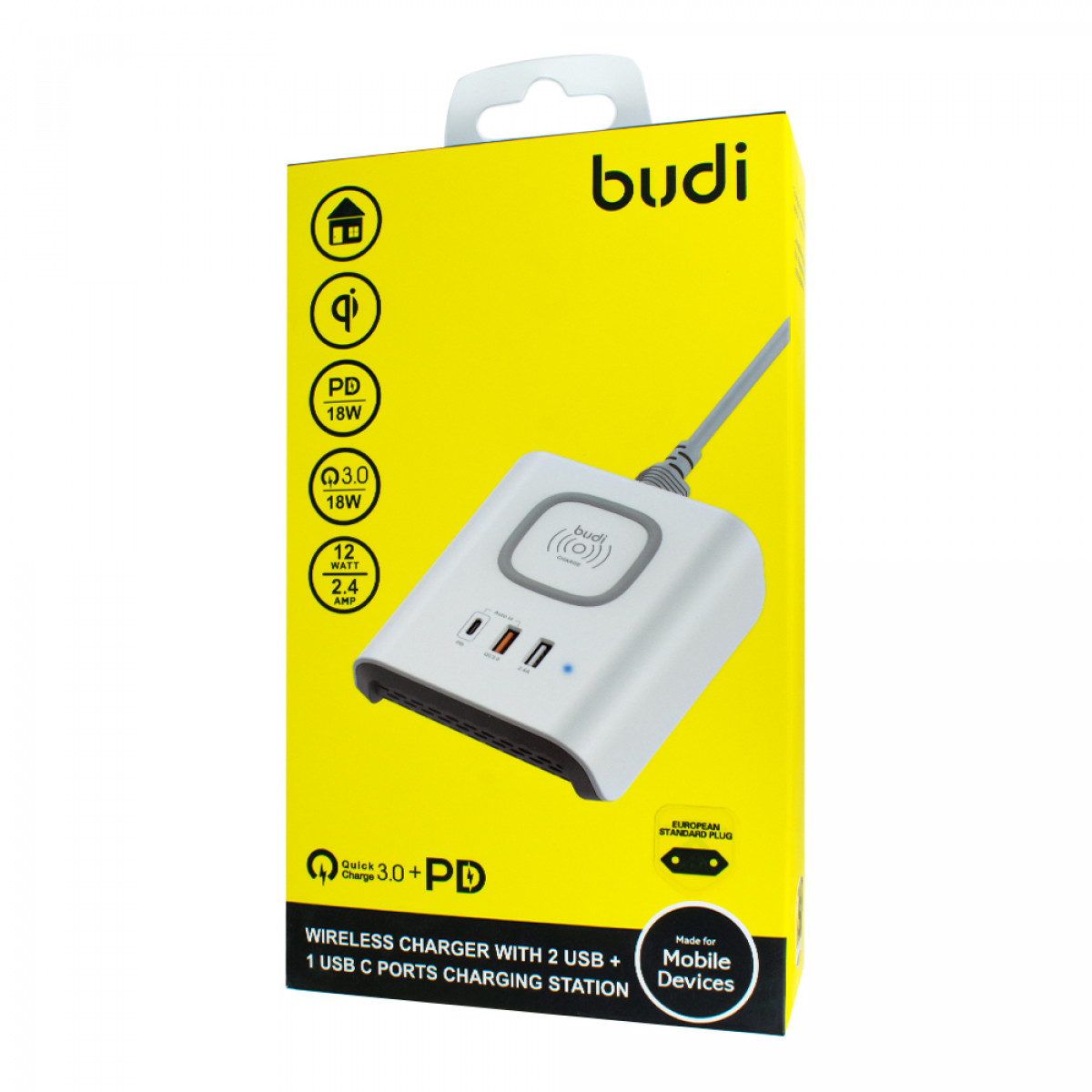 M8J027T - Budi Home Wireless Charger Station QC3.0, 2 USB 5V2.4A