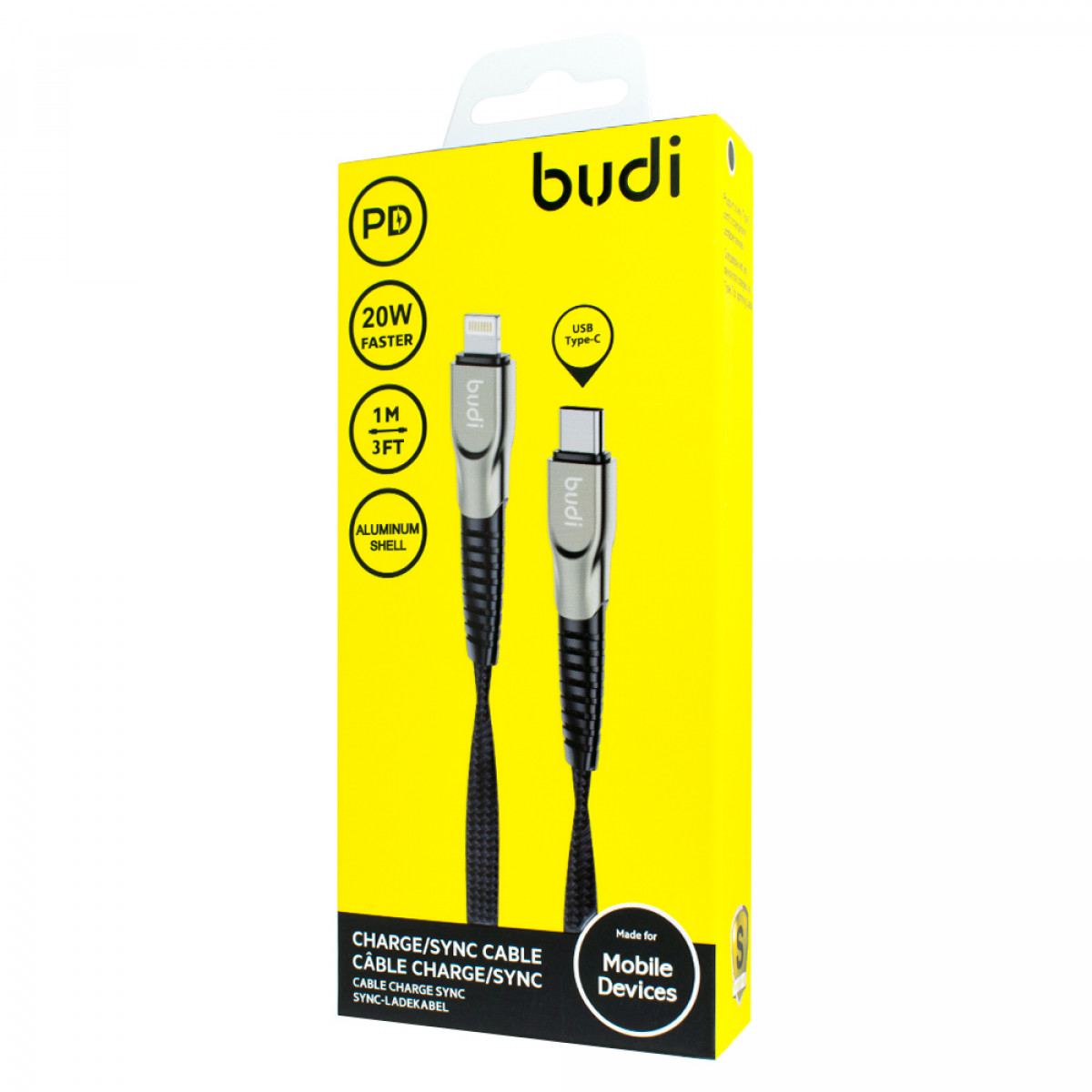 DC213TL10B - USB-кабель Budi Lightning to Type-C in cloth 1m, 20W Faster, Aluminum shell