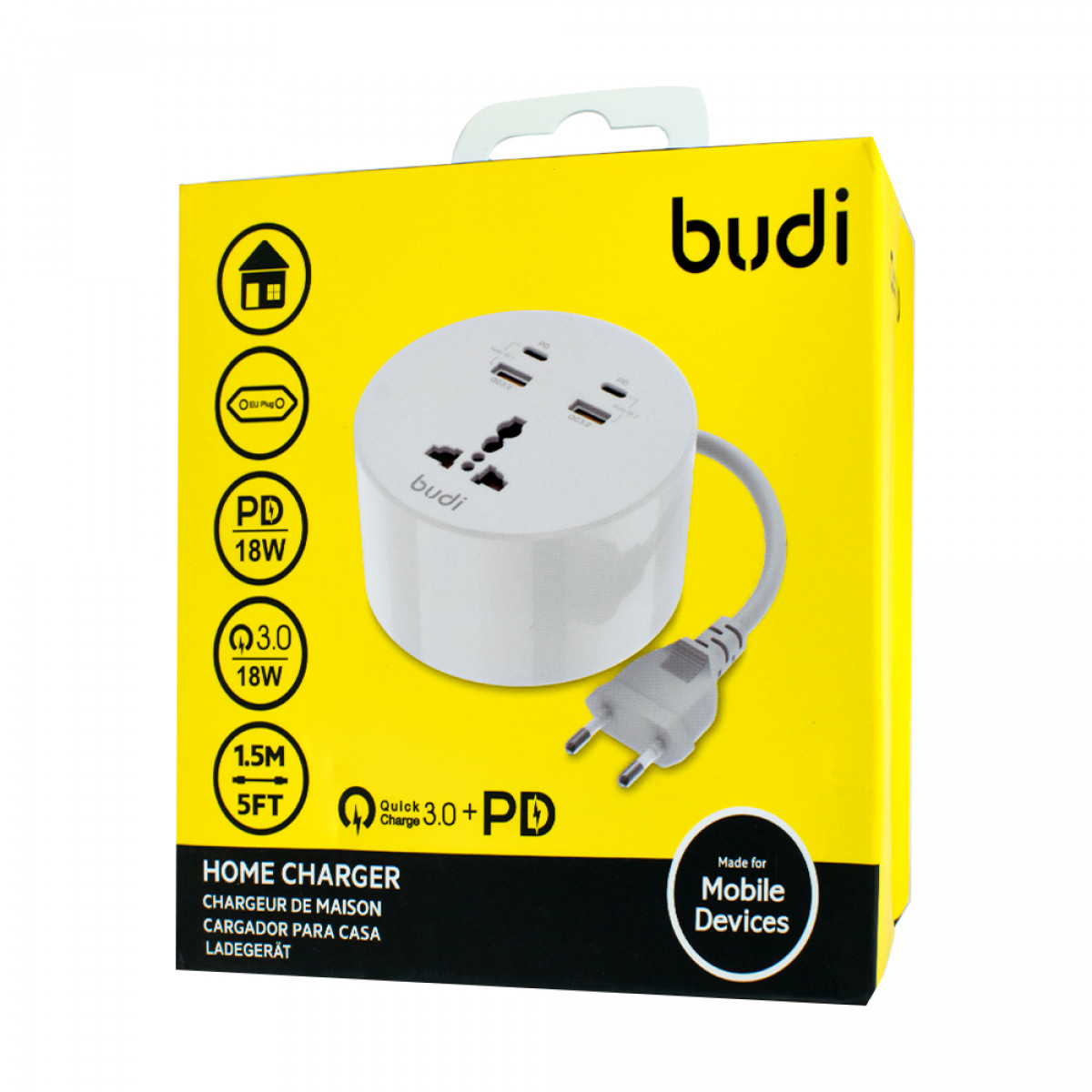 M8J308RE - Home Charger Budi Quick Charge 3.0+PD 18W 1.5m